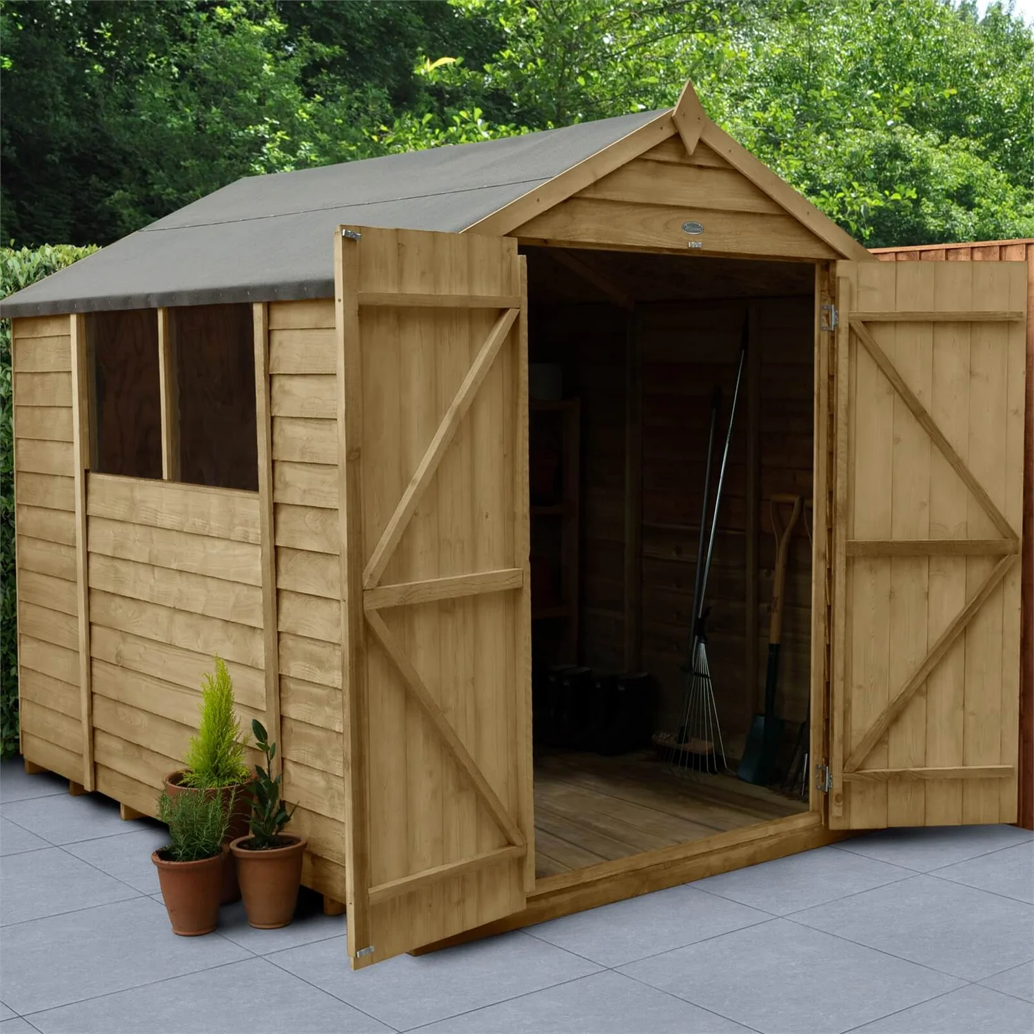 Forest 8 X 6ft Overlap Pressure Treated Apex Shed - Double Door - Incl. Installation 4 Forest 8 X 6ft Overlap Pressure Treated Apex Shed - Double Door - Incl. Installation - Image 2
