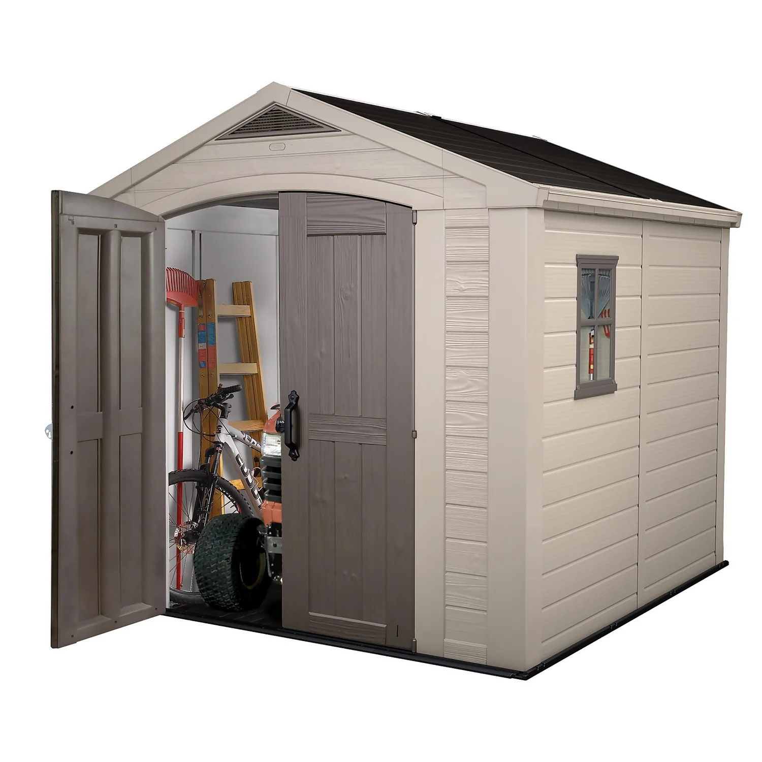 Keter Factor 8 X 8ft Outdoor Garden Apex Storage Shed - Beige/Brown 6 Keter Factor 8 X 8ft Outdoor Garden Apex Storage Shed - Beige/Brown - Image 4