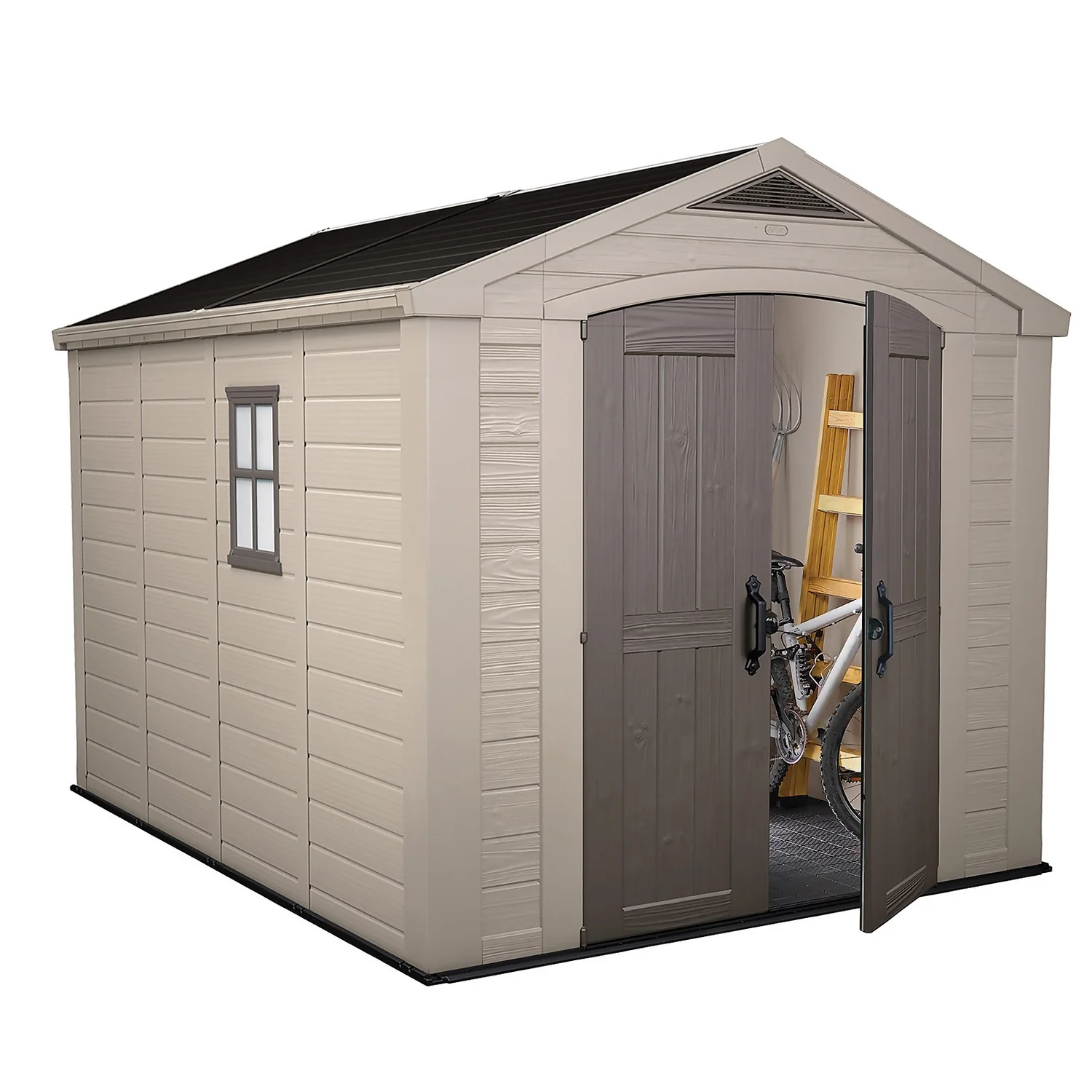 Keter Factor 8 X 11ft Outdoor Garden Apex Storage Shed - Beige/Brown 5 Keter Factor 8 X 11ft Outdoor Garden Apex Storage Shed - Beige/Brown - Image 3