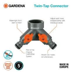 GARDENA Twin Tap Connector 26.5 Mm (G 3/4") 8 GARDENA Twin Tap Connector 26.5 Mm (G 3/4") -Garden Care Specialty Shop 13043402 2014907556796263