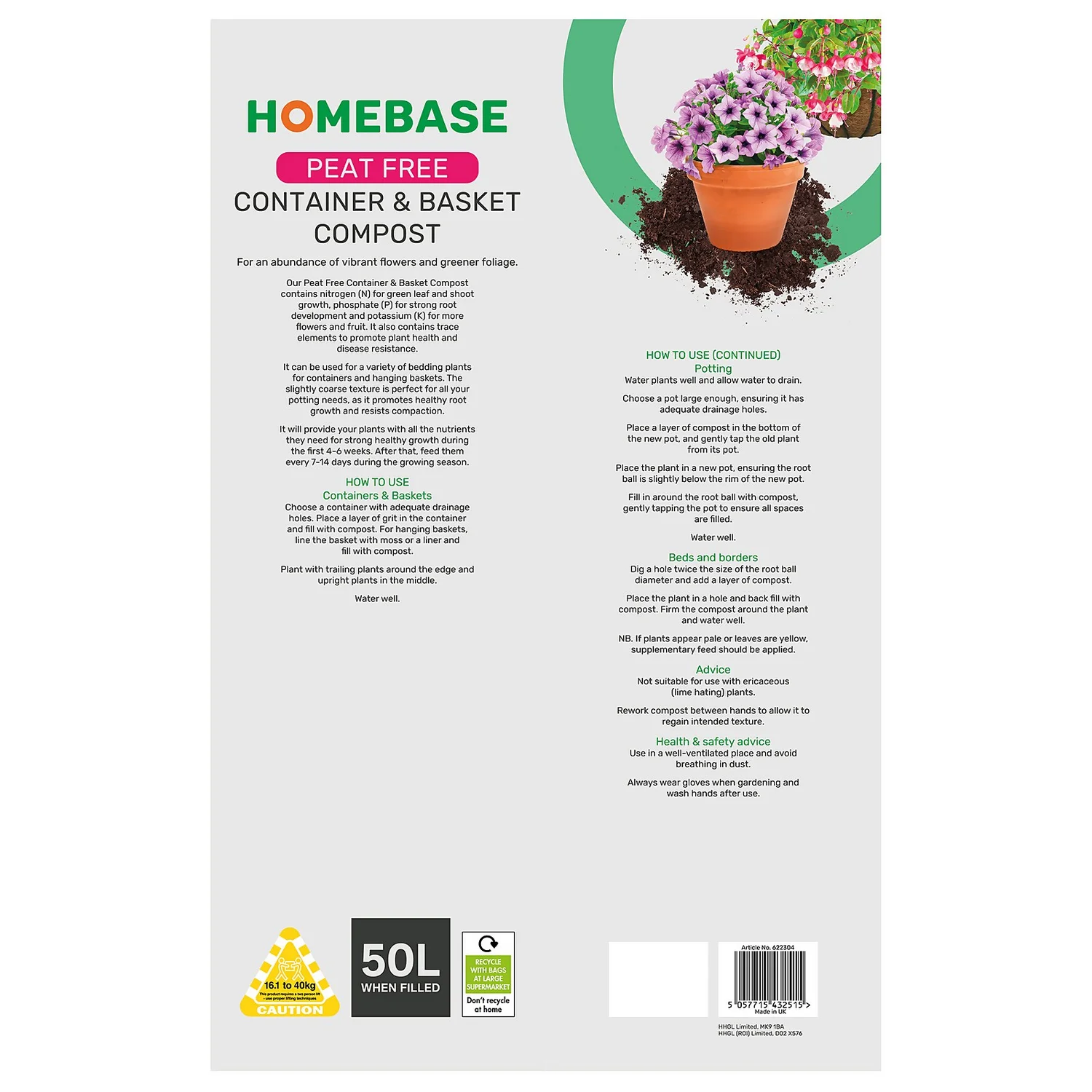 Homebase Peat Free Container & Basket Compost - 50L 4 Homebase Peat Free Container & Basket Compost - 50L - Image 2