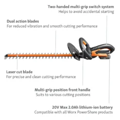 Worx WG260E.5 20V 2.0Ah Cordless Hedge Trimmer - 61cm -Garden Care Specialty Shop 13326412 9914900646513268