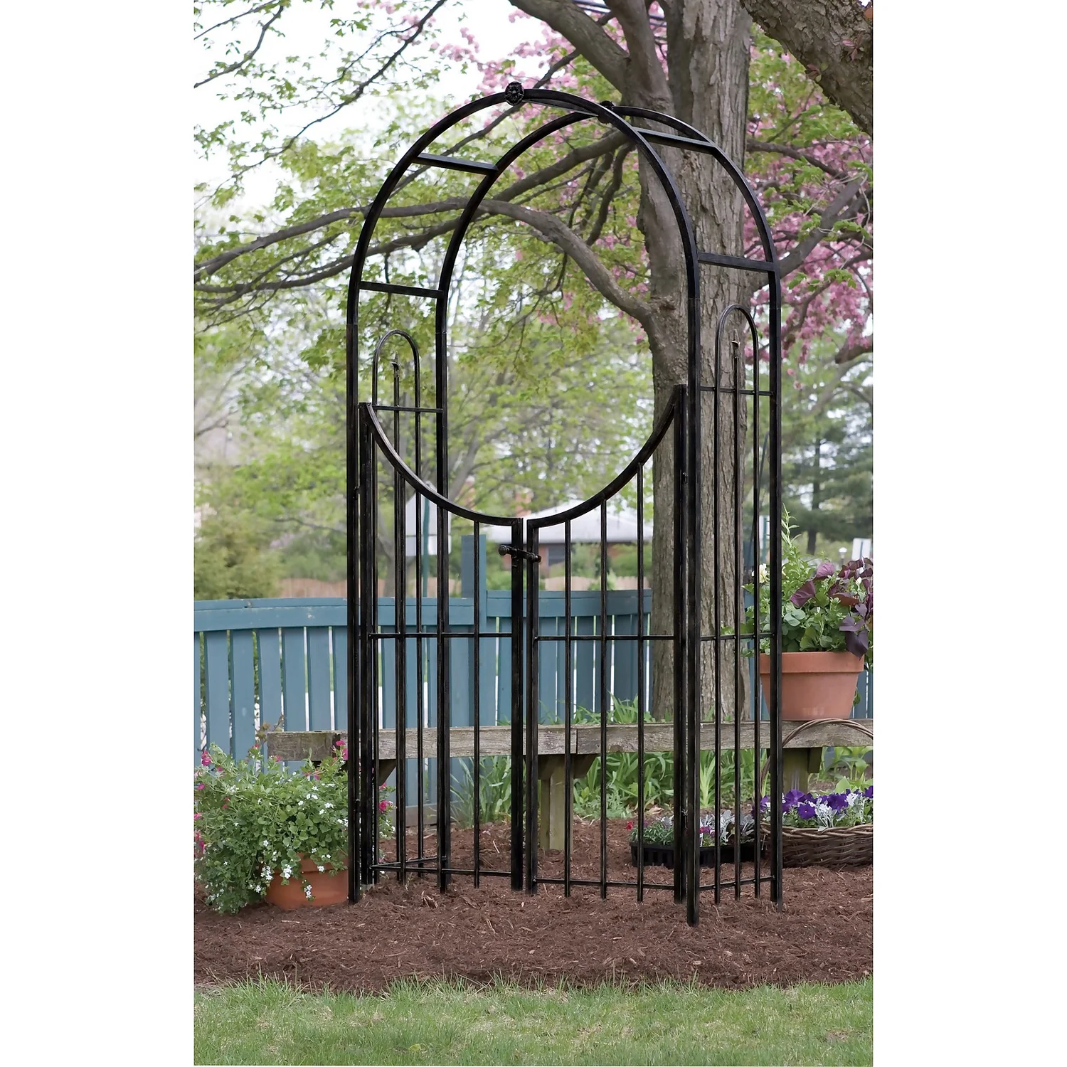Panacea Arched Top Garden Steel Arch With Gate - Black 4 Panacea Arched Top Garden Steel Arch With Gate - Black - Image 2