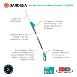GARDENA Telescopic Cordless 18V Hedge Trimmer -Garden Care Specialty Shop 13524827 1334936344375021