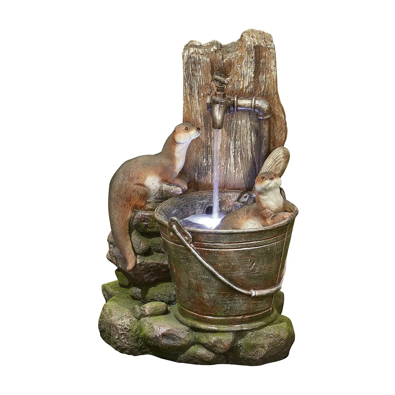 Stylish Fountain Playful Otters Water Feature With LEDs 3 Stylish Fountain Playful Otters Water Feature With LEDs