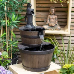 Stylish Fountain Whiskey Barrels Garden Water Feature -Garden Care Specialty Shop 13944159 1645005844956494