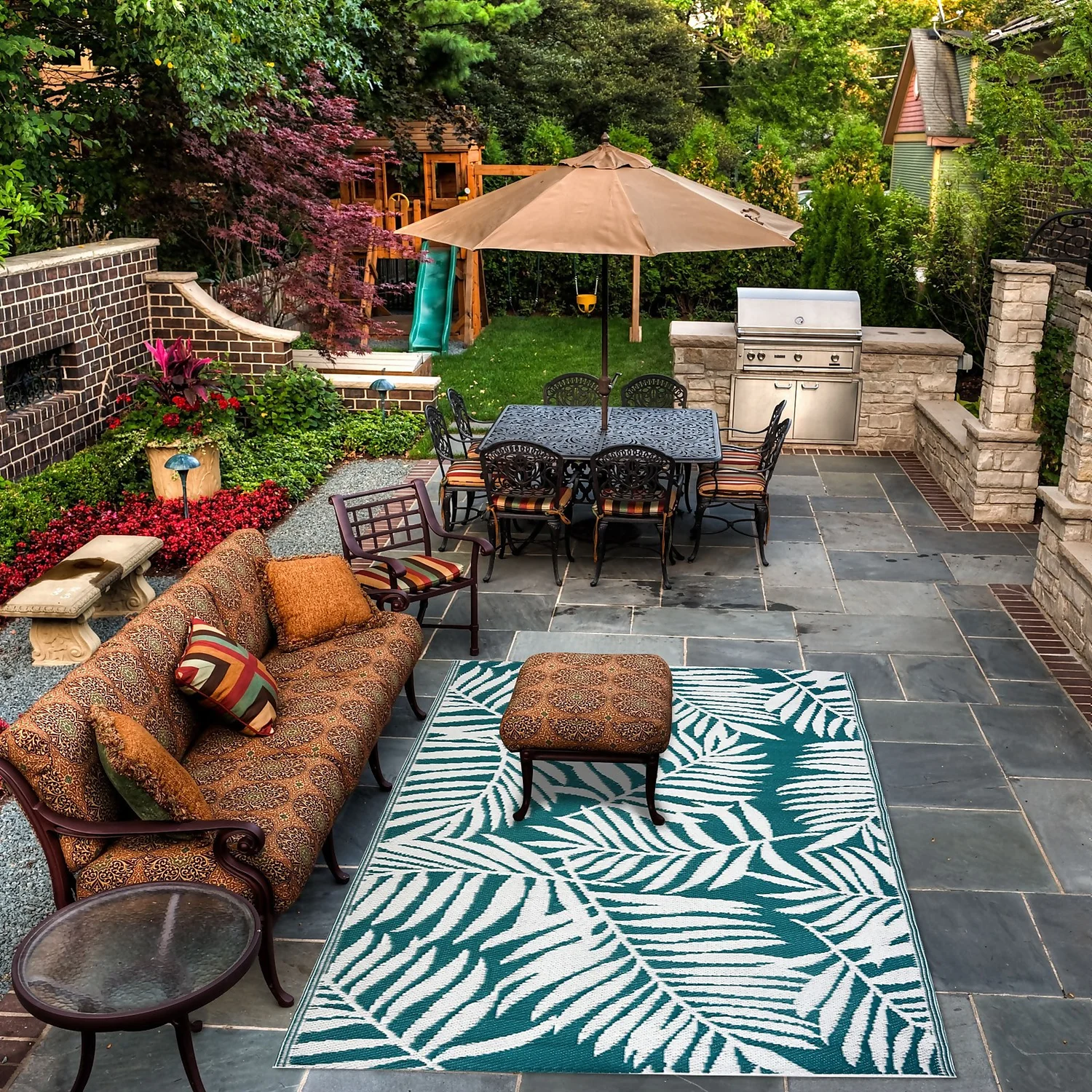 Homebase Outdoor Rug - Teal 240x300cm 5 Homebase Outdoor Rug - Teal 240x300cm - Image 3